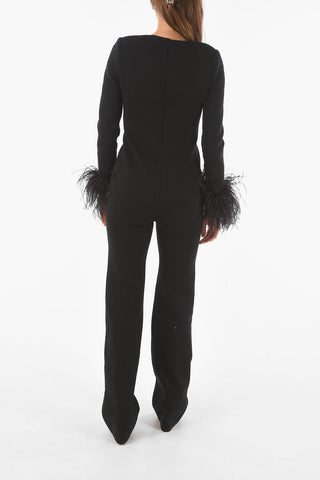 Wool Blend Jumpsuit With Feather On The Bottom Of The Sleeves