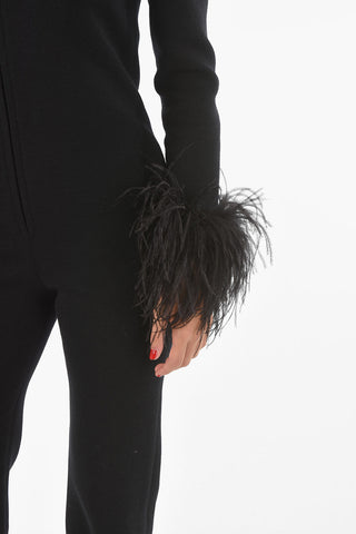 Wool Blend Jumpsuit With Feather On The Bottom Of The Sleeves