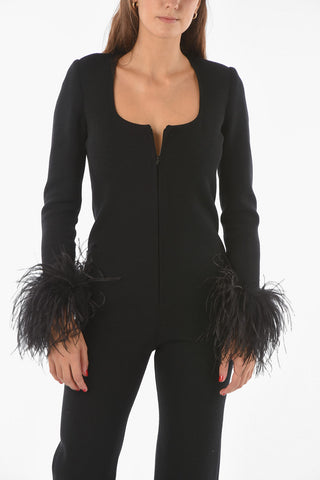 Wool Blend Jumpsuit With Feather On The Bottom Of The Sleeves