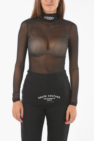 Sheer Turtle Neck Printed Top