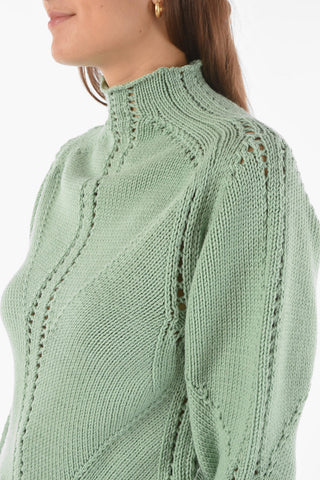 Turtleneck Virgin Wool Sweater with Puffed Sleeves