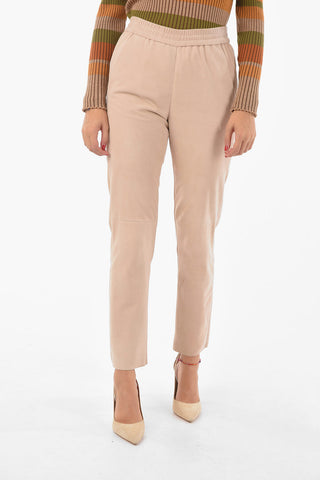 Suede Leather Pants with Wiast Elastic Band