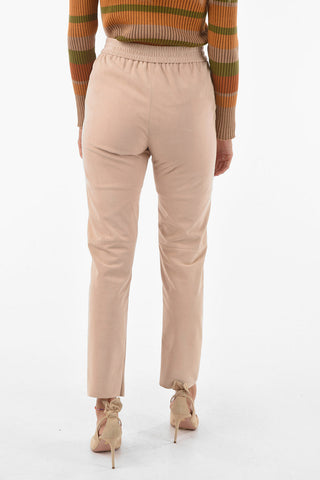 Suede Leather Pants with Wiast Elastic Band