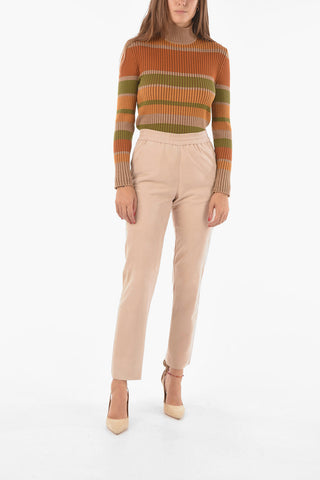 Suede Leather Pants with Wiast Elastic Band