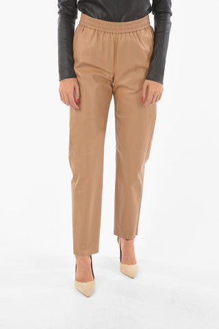 Soft Leather Wide Leg Pants with Waist Elastic Band