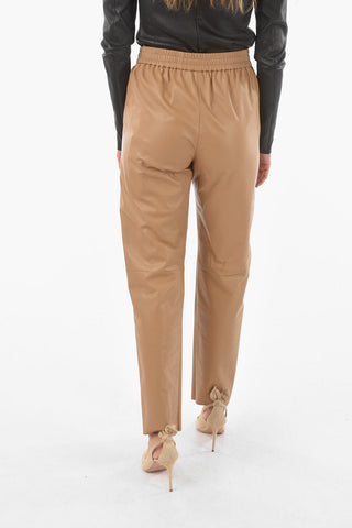 Soft Leather Wide Leg Pants with Waist Elastic Band