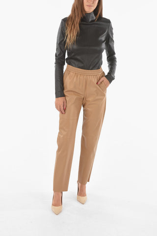 Soft Leather Wide Leg Pants with Waist Elastic Band