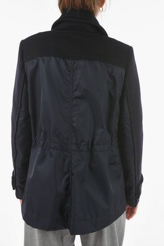Multi-textured Double-breasted Caban with Metal Logoed Buttons
