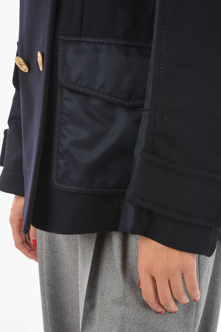 Multi-textured Double-breasted Caban with Metal Logoed Buttons