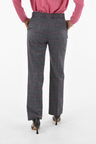 Pantaloni a Gamba Diritta in Misto Lana con Motivo a Quadri Glen
