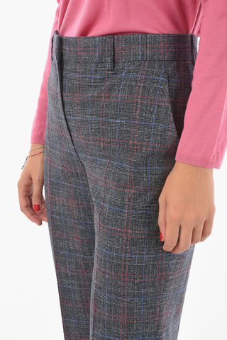 Pantaloni a Gamba Diritta in Misto Lana con Motivo a Quadri Glen

