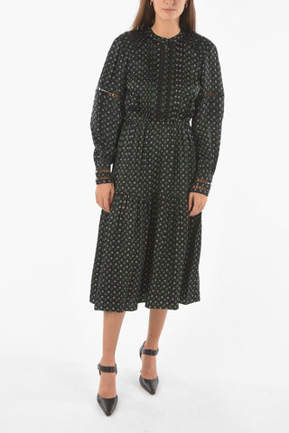 MICHAEL Textured Satin MOSS Midi Dress with Diamond Pattern