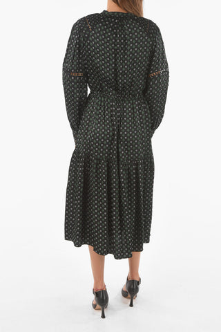 MICHAEL Textured Satin MOSS Midi Dress with Diamond Pattern