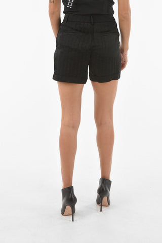 Satin Viscose Single-pleated Shorts with Monogram Print