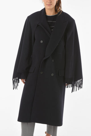 Cappotto Doppiopetto in Misto Lana con Dettaglio Sciarpa