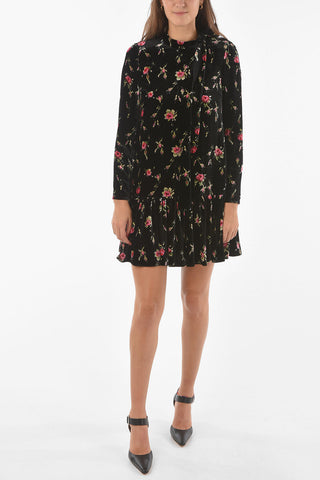 Velour Floral Mini Dress embellished with Neck Lace