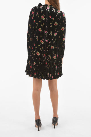Velour Floral Mini Dress embellished with Neck Lace