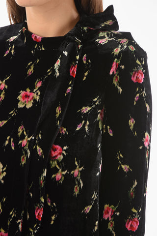 Velour Floral Mini Dress embellished with Neck Lace