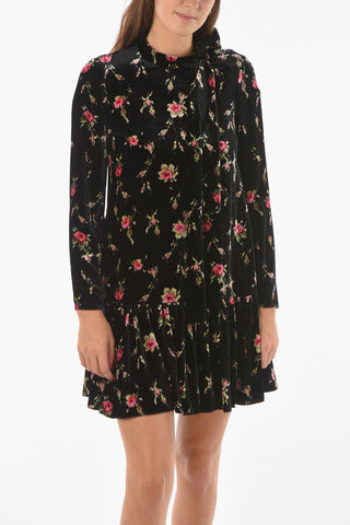 Velour Floral Mini Dress embellished with Neck Lace