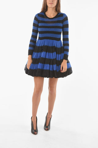 Striped Mohair blend Knitted dress with voluminous skirt