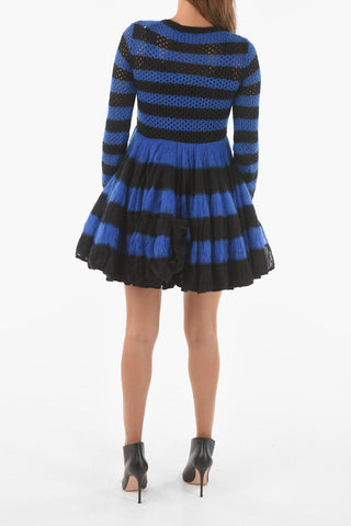 Striped Mohair blend Knitted dress with voluminous skirt