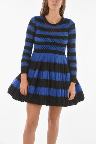 Striped Mohair blend Knitted dress with voluminous skirt