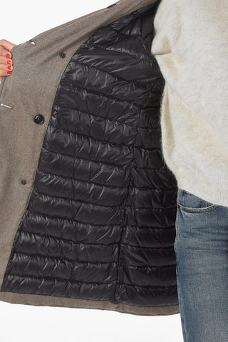 Double-breasted Hooded Down Trench with Herringbone Pattern