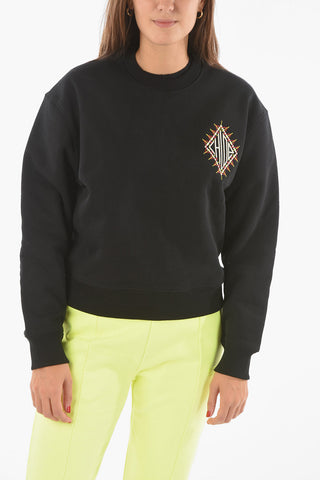 Crew Neck Fleece Cotton Swatshirt with Embroidered Logo