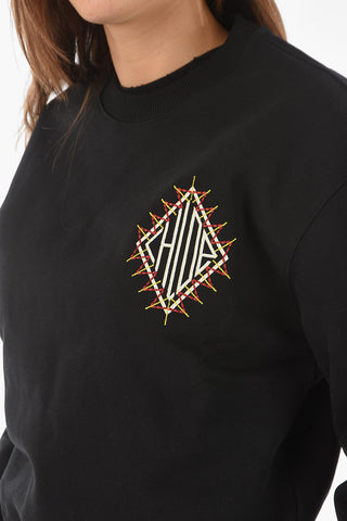 Crew Neck Fleece Cotton Swatshirt with Embroidered Logo
