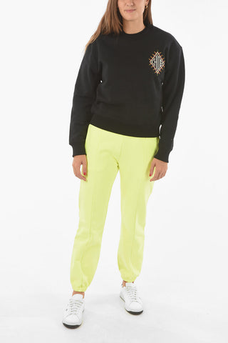 Crew Neck Fleece Cotton Swatshirt with Embroidered Logo