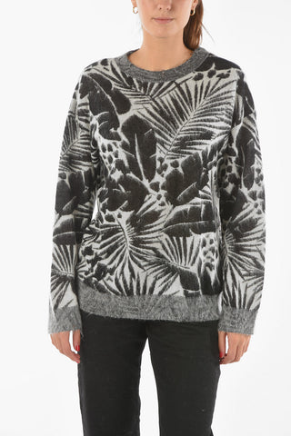 Maglia Girocollo in Misto Mohair con Motivo Vegetale