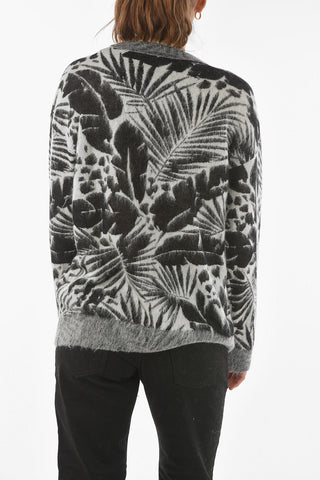 Maglia Girocollo in Misto Mohair con Motivo Vegetale