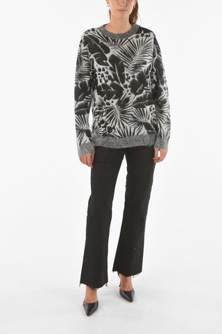 Maglia Girocollo in Misto Mohair con Motivo Vegetale