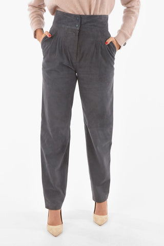 Suede High-waisted Triple Pleated Pants