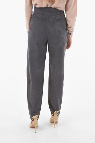 Suede High-waisted Triple Pleated Pants