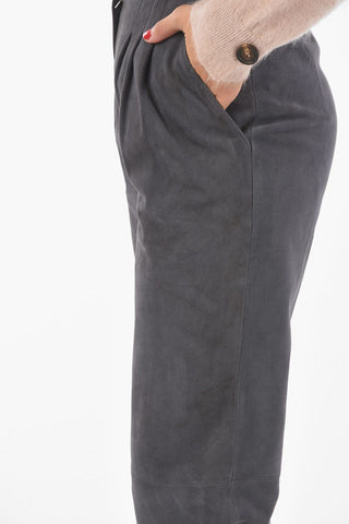 Suede High-waisted Triple Pleated Pants