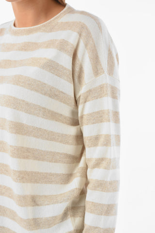 Crew Neck Balanced Stripe Cashmere Sweater