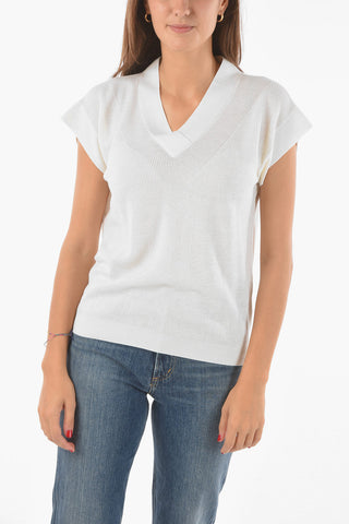 V Neck Short-sleeved Wool Blend Sweater
