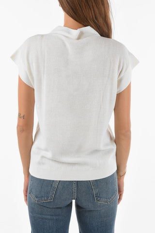 V Neck Short-sleeved Wool Blend Sweater