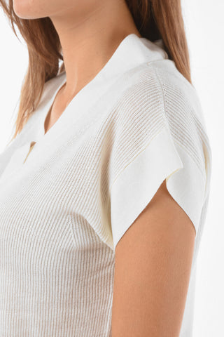 V Neck Short-sleeved Wool Blend Sweater