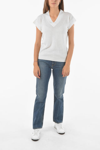 V Neck Short-sleeved Wool Blend Sweater