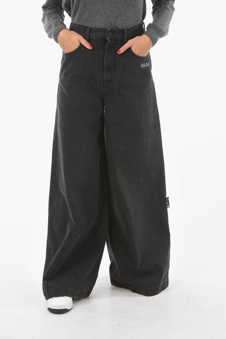 Denim PUMPED Wide-leg Jeans with Lettering Logo