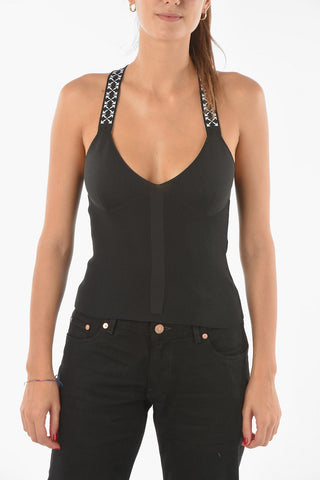 Stretch Fabric BOLD Top with ARROW Printed Crossed Straps
