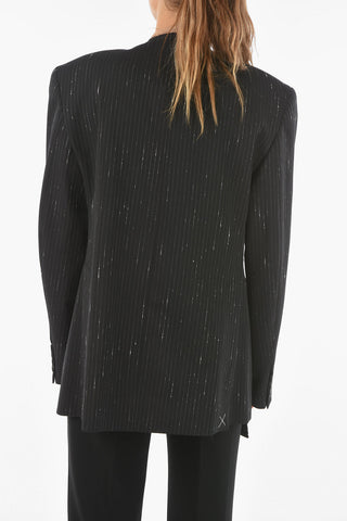 Raw Cut Pinstriped Double Breasted Blazer