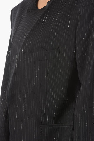 Raw Cut Pinstriped Double Breasted Blazer