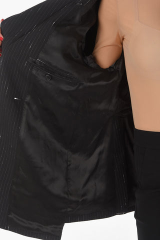 Raw Cut Pinstriped Double Breasted Blazer