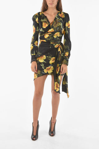 COUTURE Floral Patterned KNOT Stretch Silk Dress