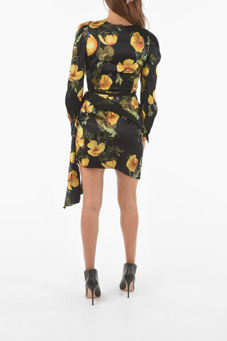 COUTURE Floral Patterned KNOT Stretch Silk Dress
