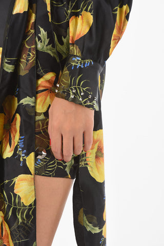 COUTURE Floral Patterned KNOT Stretch Silk Dress