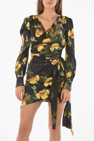 COUTURE Floral Patterned KNOT Stretch Silk Dress
